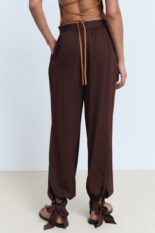 Pantalón globo lazos - Marrón