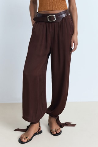 Pantalón globo lazos - Marrón