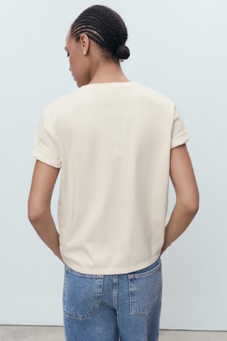 T-shirt coton broderie à fleur - Écru