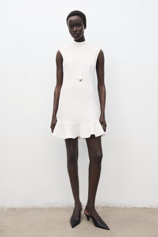 Robe à volants et col cheminée - Écru