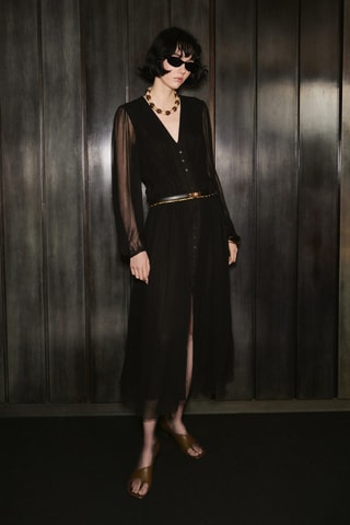 Robe gaze manches bouffantes - Noir