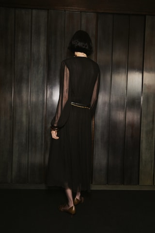 Robe gaze manches bouffantes - Noir