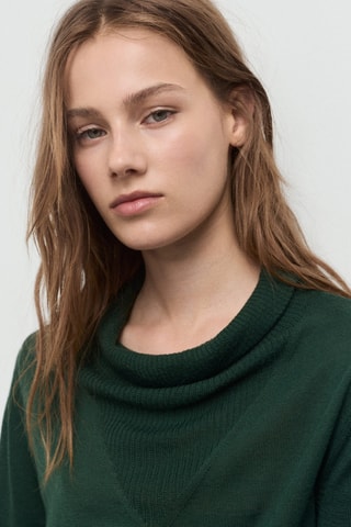Pull maille col drapé - Vert foncé