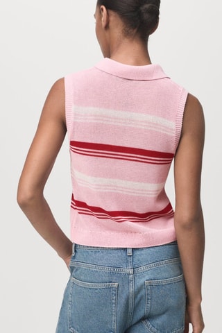 Top maille rayures col polo - Rose clair