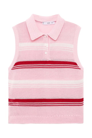 Top maille rayures col polo - Rose clair