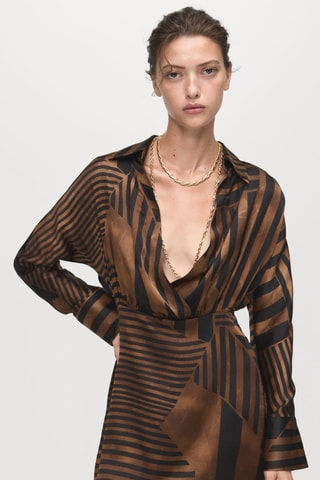 Robe à rayures satinée - Marron