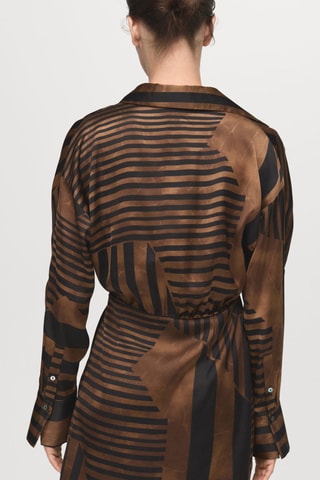 Robe à rayures satinée - Marron