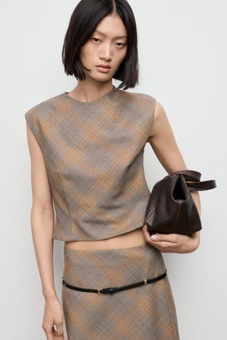Jupe carreaux ceinture - Marron