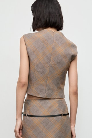 Jupe carreaux ceinture - Marron