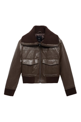 Veste cuir synthétique col roulé - Marron