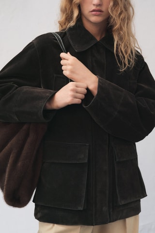 Parka avec col en fourrure et finition velours - Marron