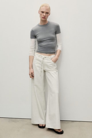 Jean wideleg rayures taille basse ceinture - Écru