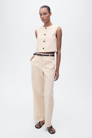 Top crop coton boutons - Écru