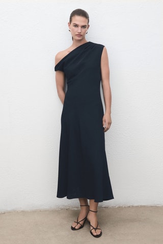Robe évasé col asymétrique - Bleu marine