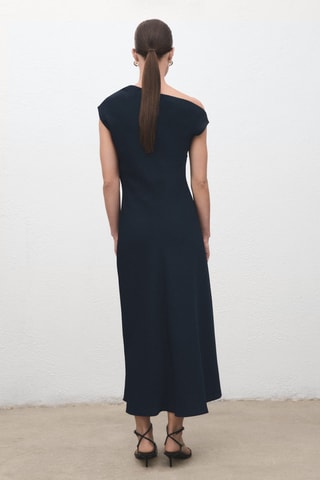 Robe évasé col asymétrique - Bleu marine