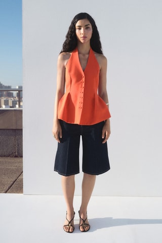 Gilet péplum avec col à emmanchures américaines - Corail