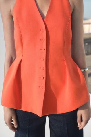 Gilet péplum avec col à emmanchures américaines - Corail