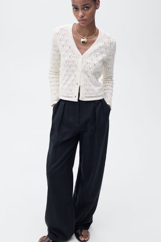 Cardigan maille détails ajourés - Écru
