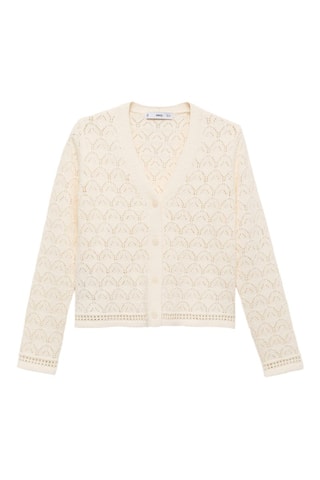 Cardigan maille détails ajourés - Écru