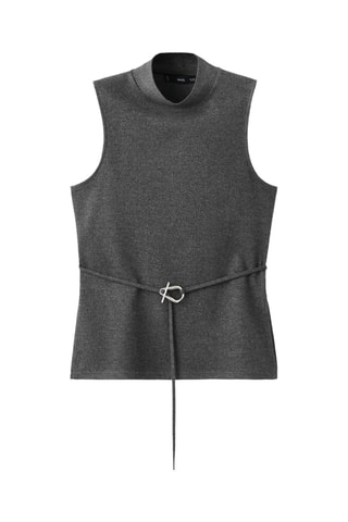Top col montant et ceinture - Gris chiné