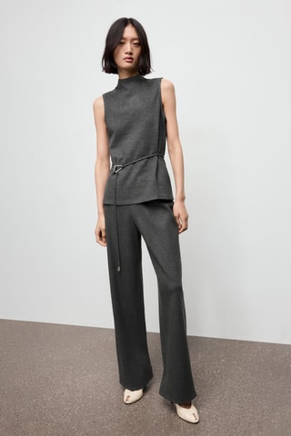 Top col montant et ceinture - Gris chiné