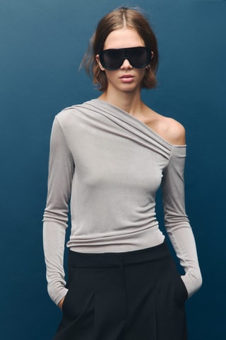 T-shirt asymétrique manches longues - Gris