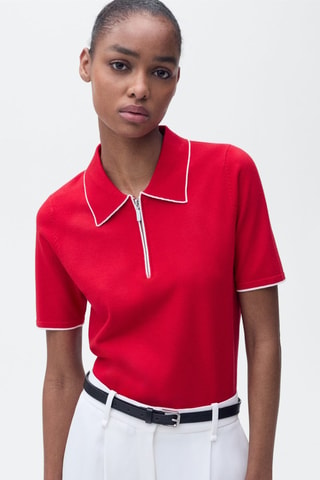 Pull col polo avec liserés contrastants - Rouge