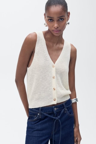 Gilet maille épaisse boutons - Écru