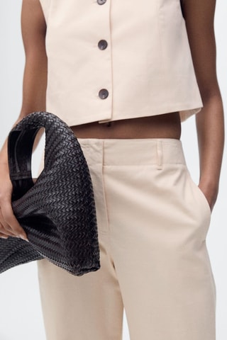 Pantalon coton droit taille moyenne - Écru