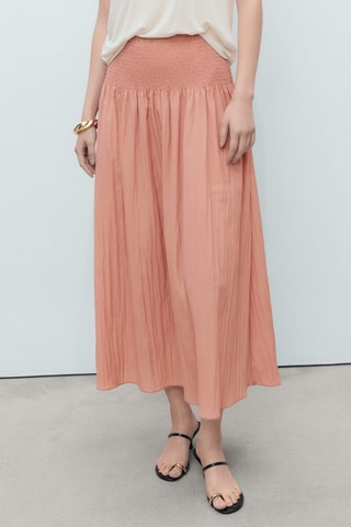 Jupe midi empiècement froncé - Rose clair