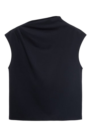 T-shirt col asymétrique froncé - Bleu marine