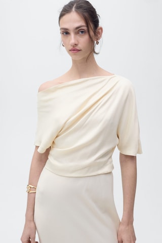 Robe midi asymétrique drapée - Écru