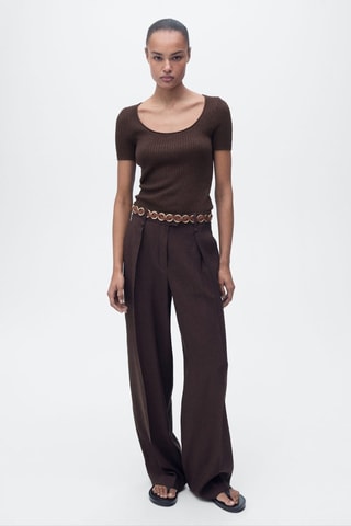 Pull maille lin mélangé - Marron