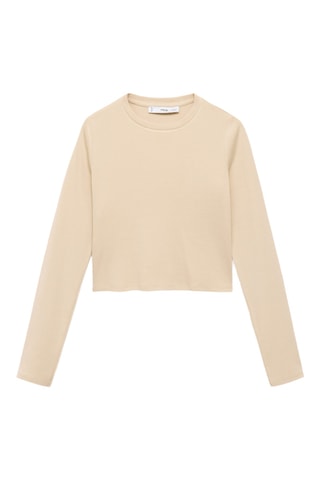 T-shirt crop manches longues - Beige