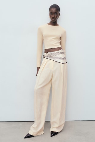 T-shirt crop manches longues - Beige
