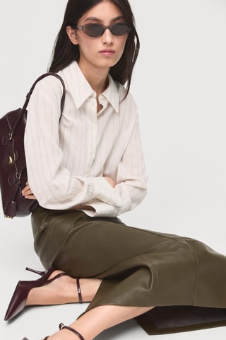 Jupe crayon simili-cuir - Kaki