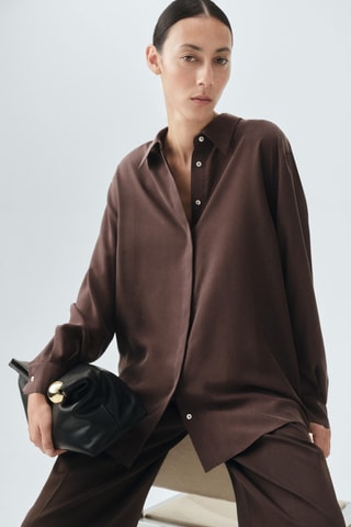 Chemise oversize 100 % soie - Marron