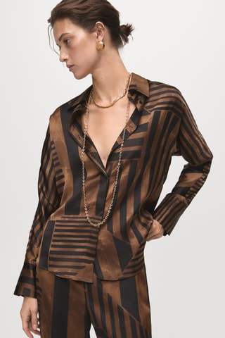 Chemise satinée rayures - Marron