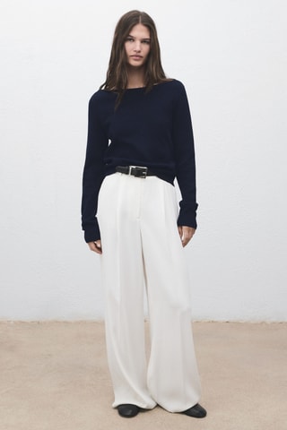 Pull-over maille fine col bateau - Bleu marine