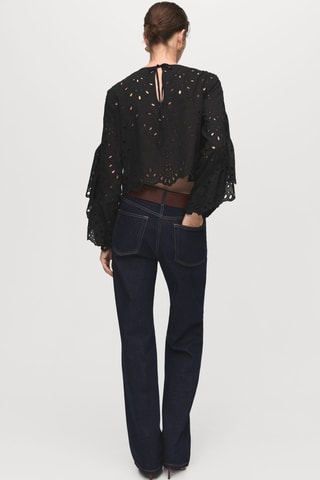 Blouse broderie perforée et volants - Noir