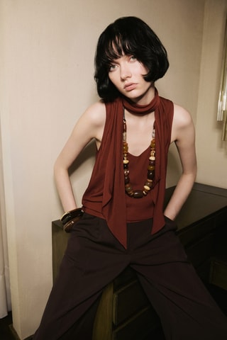 Blouse col foulard - Rouge