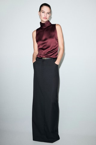 Blouse satinée col roulé - Bordeaux