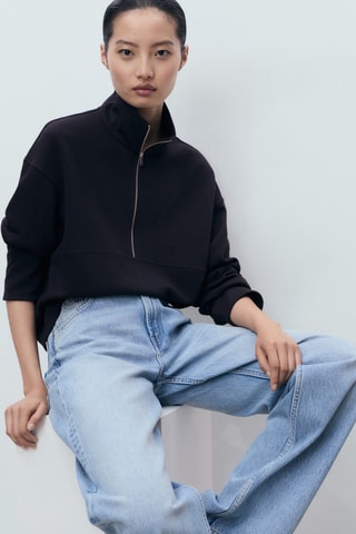 Sweat-shirt col montant zippé - Bleu marine