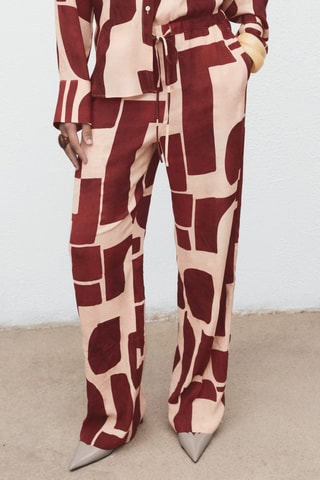 Pantalon fluide imprimé géométrique - Écru