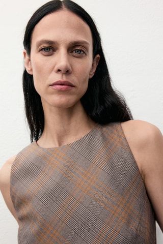 Robe à carreaux avec ceinture - Marron