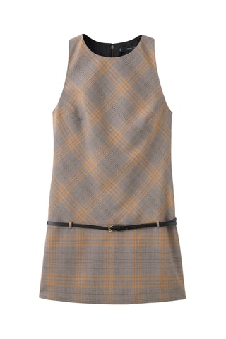 Robe à carreaux avec ceinture - Marron