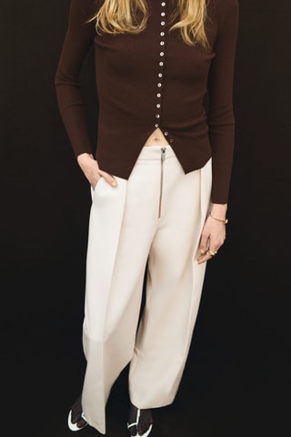 Pantalon à plis fermeture zip - Écru