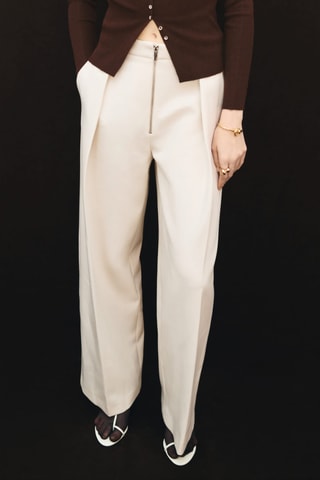 Pantalon à plis fermeture zip - Écru