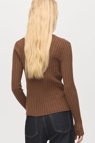 Cardigan maille fine côtelée - Marron