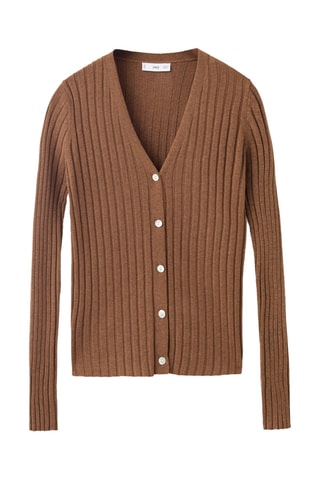 Cardigan maille fine côtelée - Marron